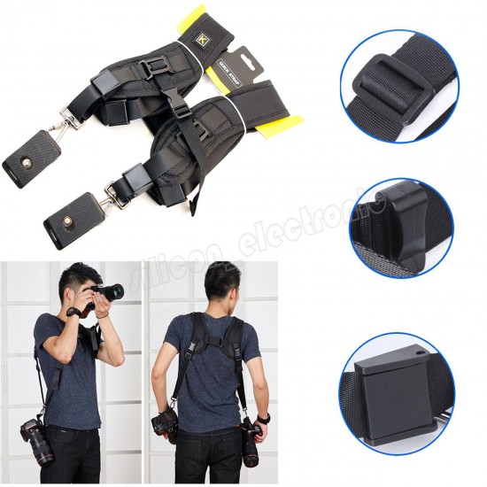 Double Dual Shoulder Sling Belt Strap for 2/Two DSLR Quick Rapid Digital Cameras