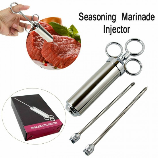 Grill Stainless Steel Meat Marinade Injector 2 oz Flavor Needle Cooking Syringe