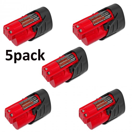 5 Pack for Milwaukee 48-11-2401 12V 1.5Ah Li-Ion Compact Replacement Battery M12