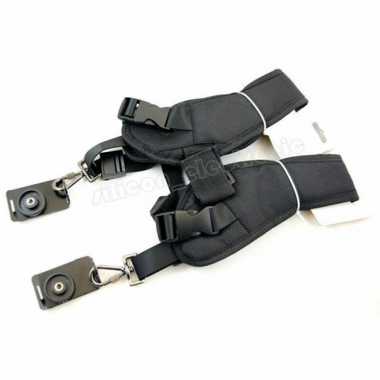Black Dual Shoulder Quick Release Belt Sling Strap For 2 DSLR Camera Canon Nikon