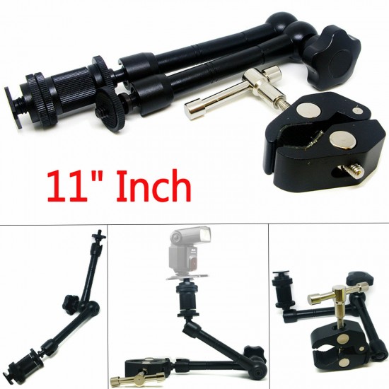 11" Magic Arm & Clamp Crab with 1/4" screw Plier Clip for Camera DSLR Black