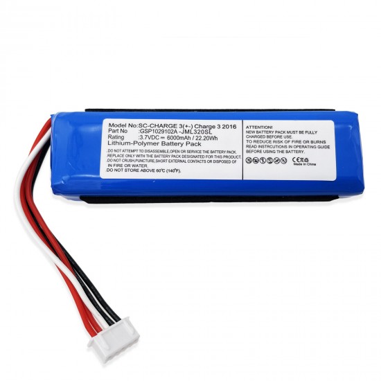 New 6000mAh Upgrade Battery for GSP1029102A JBL Charge 3 2016 Version 22.2Wh