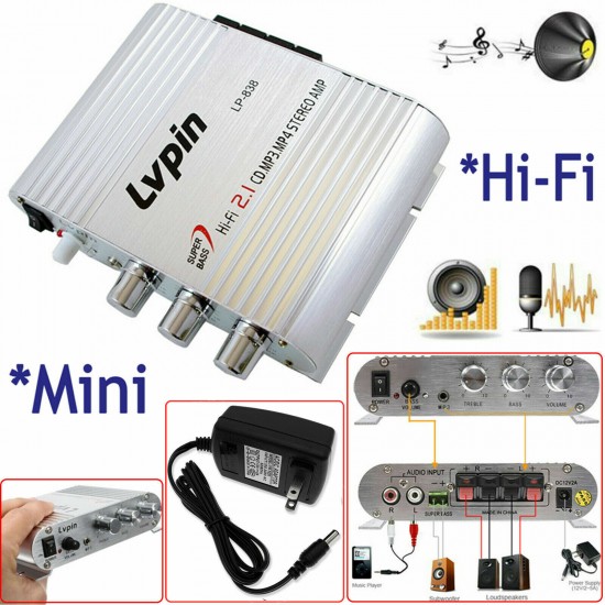 New 2.1 Lvpin Mini Hi-Fi Amplifier Amp Stereo Radio MP3 200W 12V For Car Home